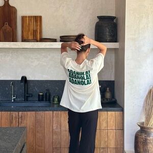 Adanola Cream and Green Graphic T-Shirt